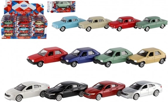 Modelbilm Skoda 1:60 fra Welly, metal og plast, 7 cm, friløb, mix af farver i æske