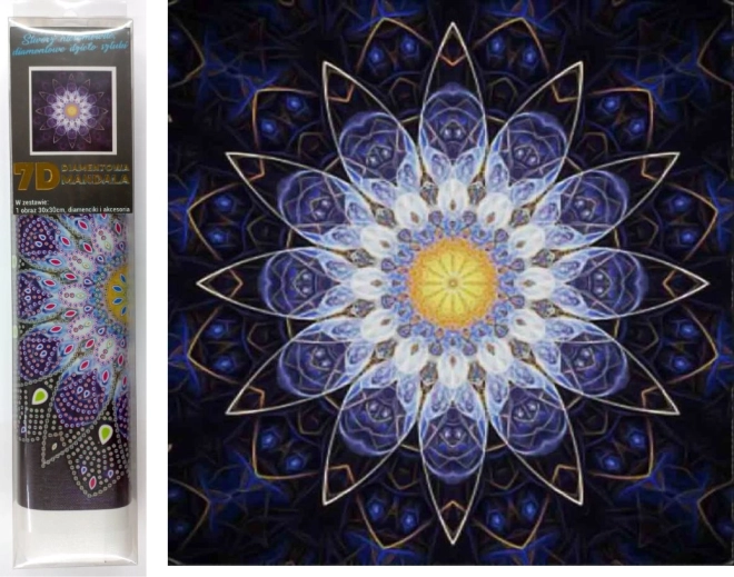 Diamantmaling 7D – blå mandala 30 × 30 cm