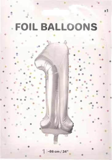 Folieballon tal 1 sølv 86 cm