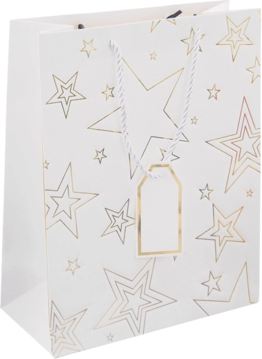 Gavepapirpose med stjernemotiv, hvid, 26 × 12 × 32 cm