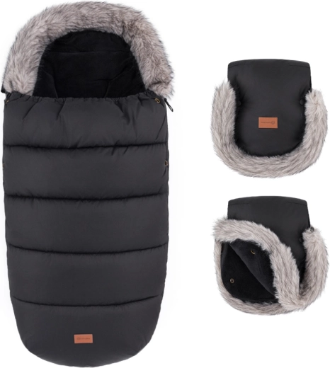 Petite&Mars vintersæt: kørepose Comfy 4i1 og barnevognshandsker Furry forever black