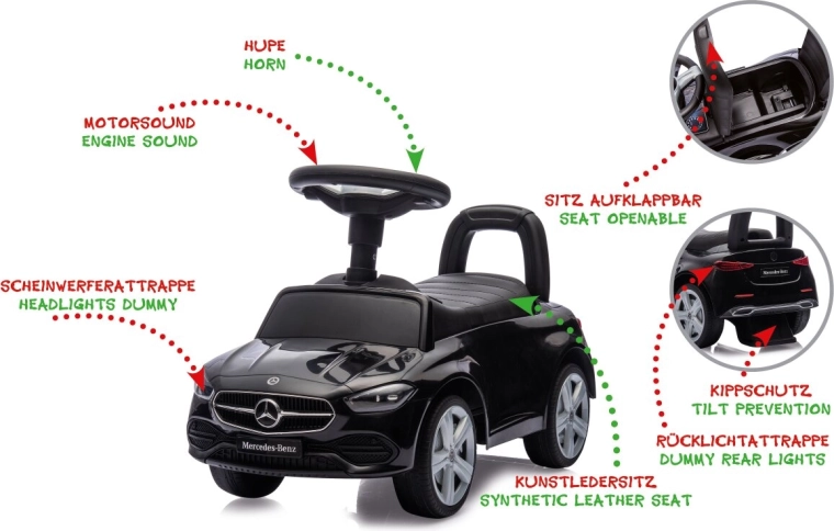 Mercedes-Benz C-Class gåbil til børn 2-i-1, sort