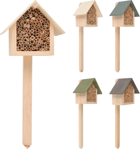 Insekthotel i træ med pind 29 cm, mix af farver 11,5 × 10 × 6,5 cm