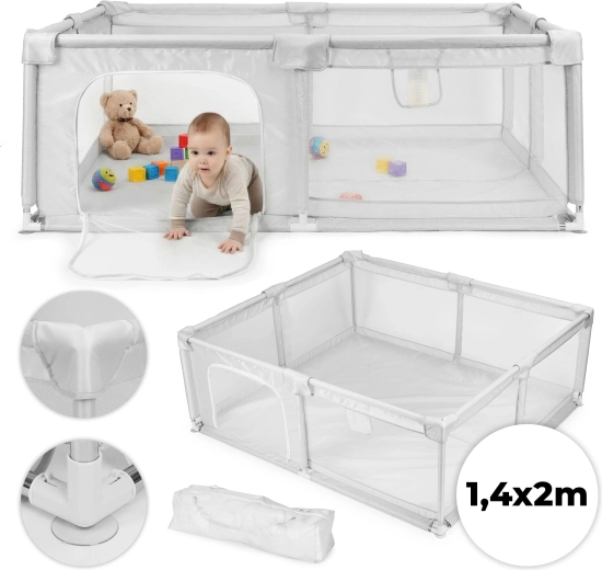 Børnelegegård 140 × 200 cm med bolde og rejsetaske ECOTOYS – grå