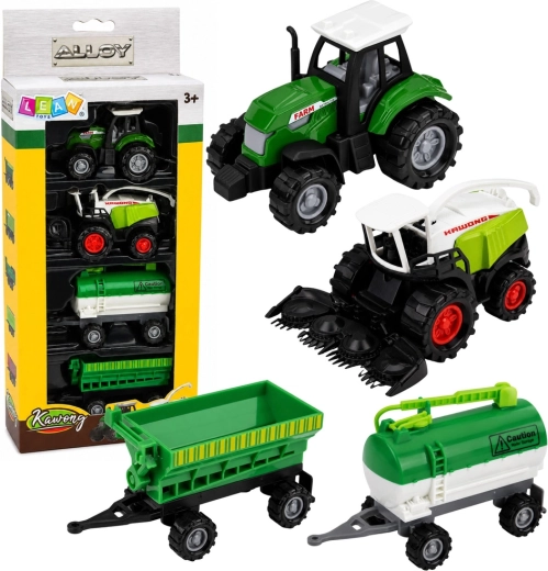 Sæt med landbrugskøretøjer med traktor, finsnitter og tankvogn 1:68 (4 stk.)
