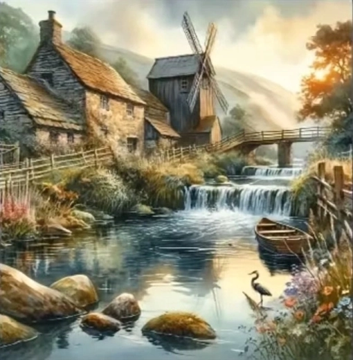 Norimpex diamantmaleri Mølle ved floden 30 × 40 cm