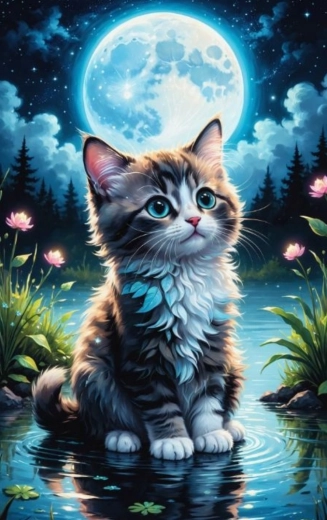 Diamond painting Kat ved dammen 30x40 cm