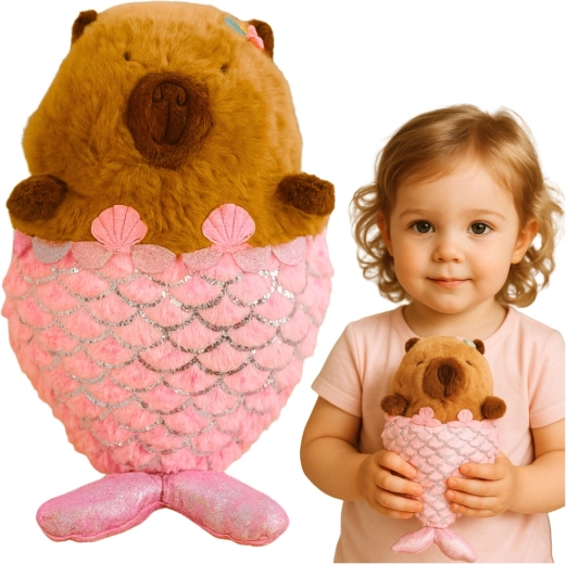 Plysbamse kapivara havfrue lyserød 28 cm