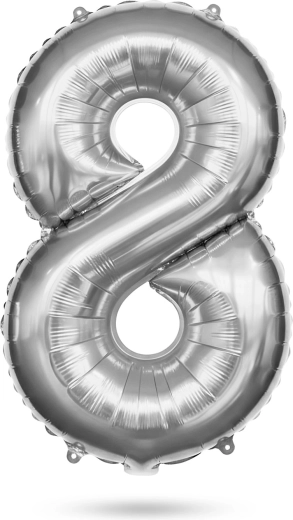 Folieballon med tallet 8 i sølv, 40 tommer