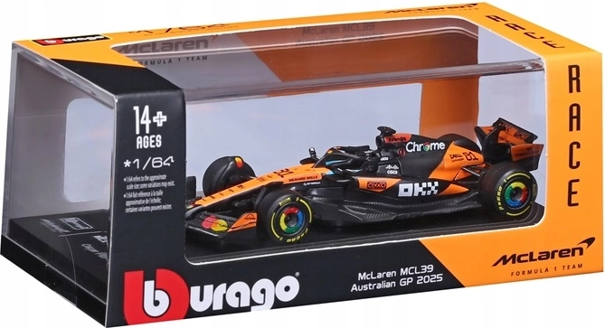 BBU samlermodel af Formel McLaren MCL39 1:64 med kører Oscar Piastri