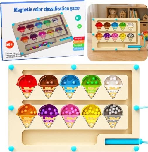 Magnetisk labyrint i træ Montessori til farvesortering