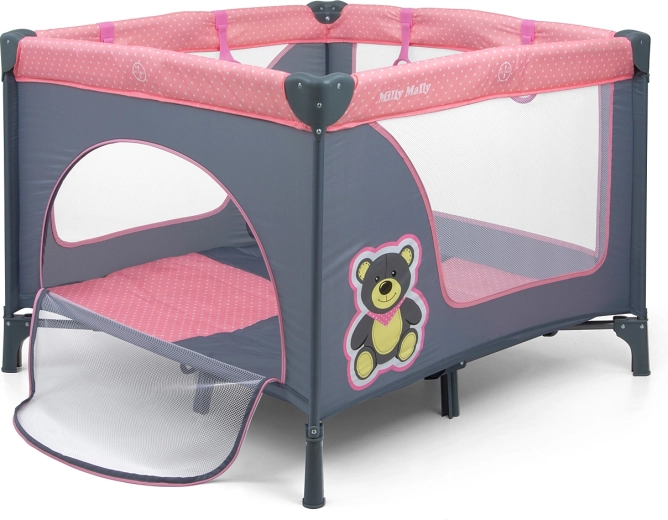 Rejseseng og kravlegård Milly Mally Fun Pink Bear