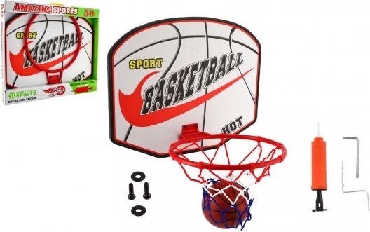 Basketkurv til væg med bold og pumpe