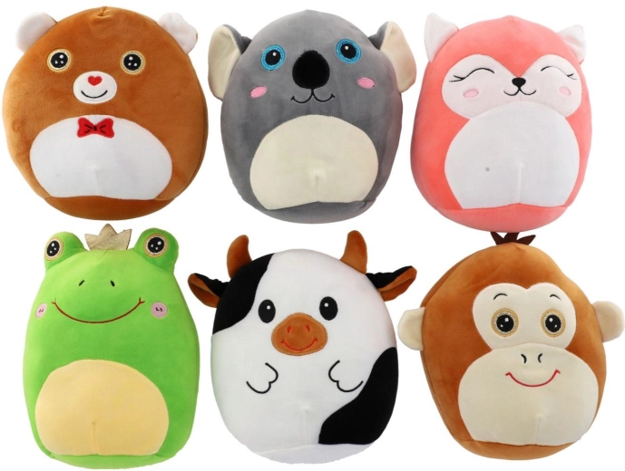 Plysset rundt dyr 20 cm – koala, ræv, bjørn, frø, ko og abe