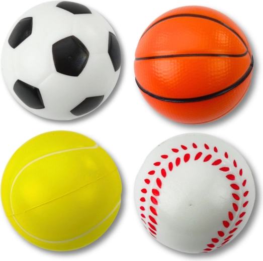 Sæt med skumsportsbolde 6 cm – fodbold, basketball, tennis, baseball (4 stk.)