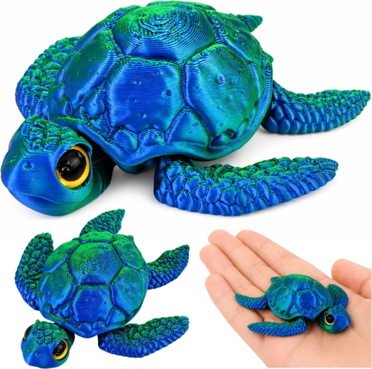 3D-figur af havskildpadde med bevægelige finner og hoved, blågrøn 8 cm