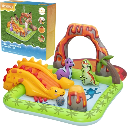 Bestway oppusteligt vandlegecenter med dinosaurer og vulkan Volcano and Springs