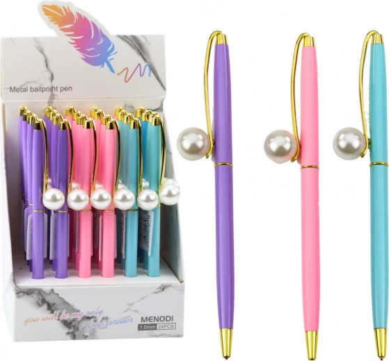 Metal kuglepen med perle blå blæk 1,0 mm