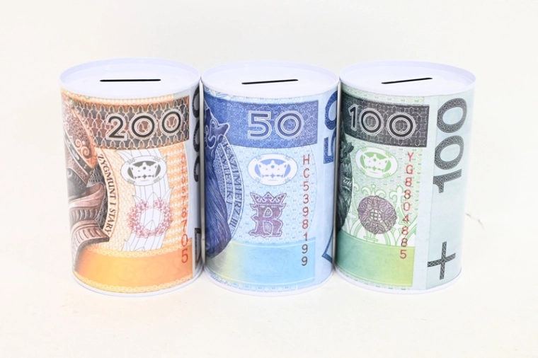 Metalsparerbøsse med motiv af zloty-mønter