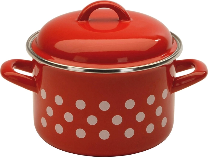 Emaljeret gryde med låg Prik 14 cm, 1,5 l, rød