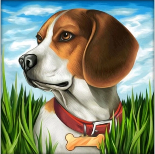 Diamantmozaik (diamond painting) hund beagle 30 × 30 cm - 1 stk.