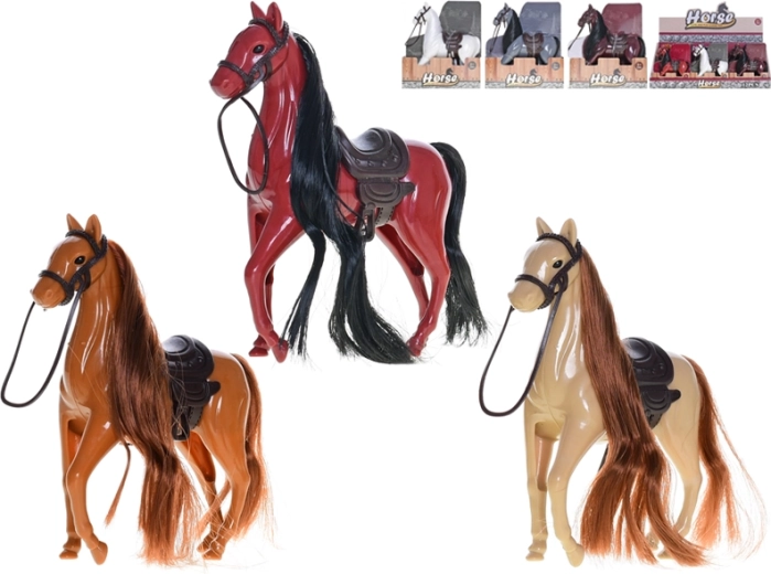 Plastikhestefigur 12 cm med sadel og kæmbar manke