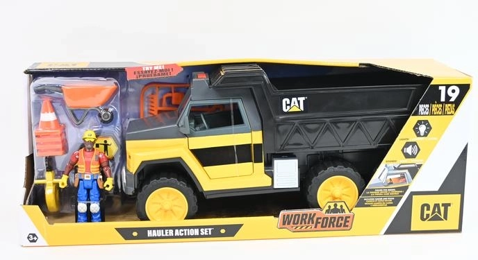 CAT arbejdsdumptruck med effekter, 34 cm, figur og tilbehør