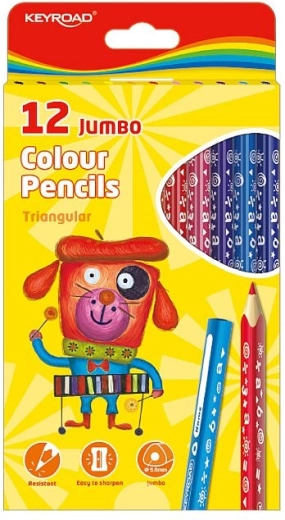 Farveblyanter KEYROAD Jumbo trekantede, 12 farver
