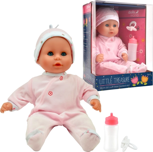 Dolls World babydukke Little Treasure Pink med lukkende øjne 38 cm