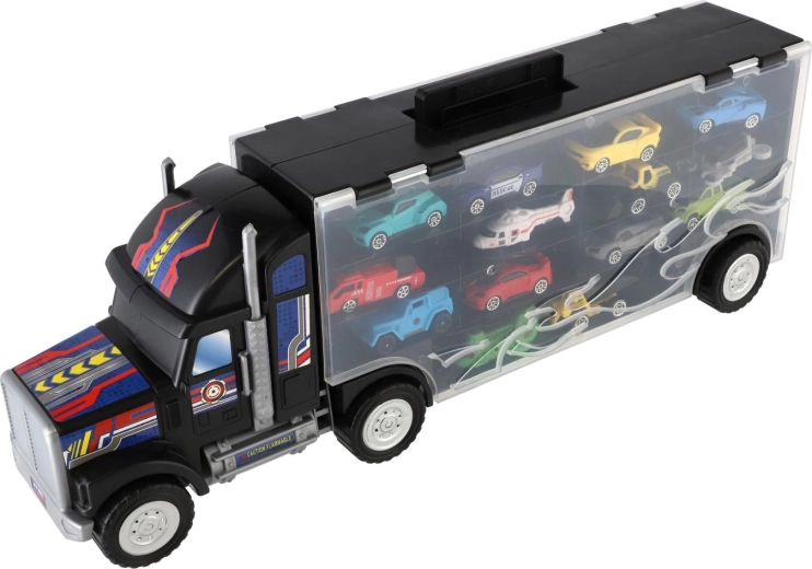 Gennemsigtig opbevaringskuffert i form af en lastbil