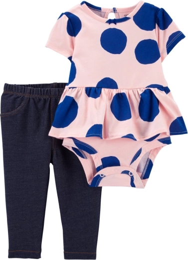 Carter's 2-delt babysæt – kortærmet body og leggings PinkBlue Dots, størrelse 56