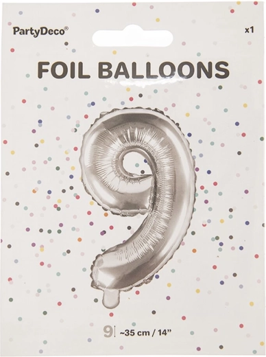 Folieballon tal 9 sølv 35 cm