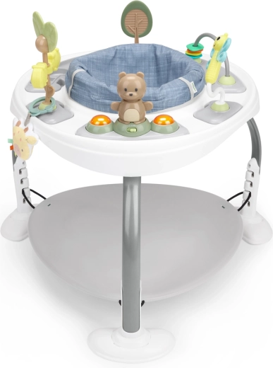 Ingenuity aktivt hoppecenter og aktivitetsbord 2 i 1 Bounce to Bloom Chambray