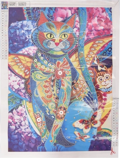 Diamantmaling – lysende kat 30 × 40 cm
