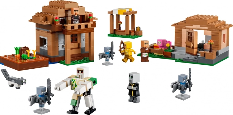 Minecraft-landsby med 3 detaljerede bygninger