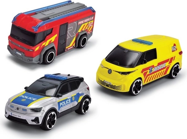 Redningssæt Dickie SOS 3-pack – brandbil, politibil og ambulance 1:36