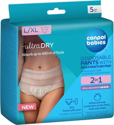 Canpol babies engangs postpartum-trusser med indlæg 2-i-1 L/XL, 5 stk.
