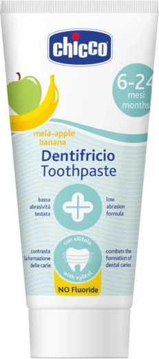 Chicco børnetandpasta æble–banan uden fluor 50 ml (6–24 måneder)
