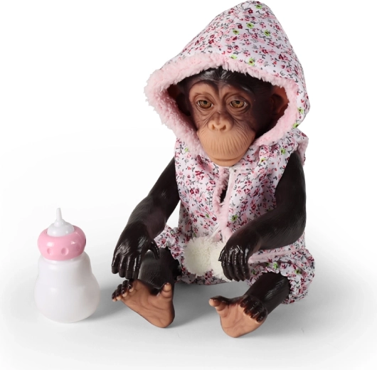 Abeungen Kimi i tøj – realistisk abebaby 32 cm