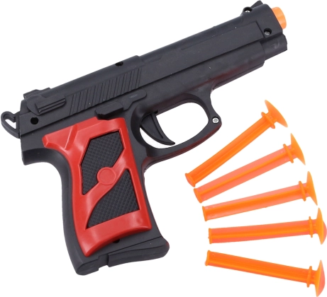 Plastpistol med sugekopper 16 cm – sæt med 5 projektiler