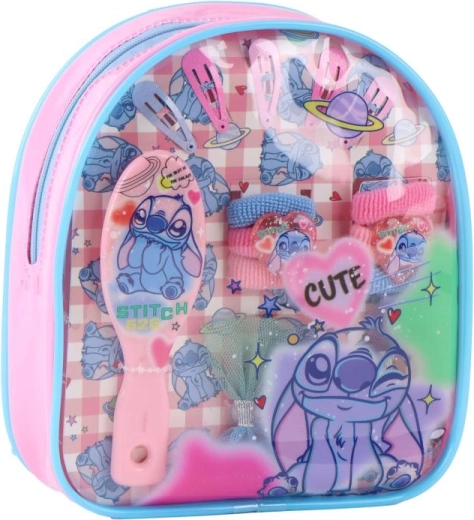Børnesæt med hårtilbehør STITCH i gennemsigtig rygsæk