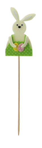 Påskedekoration på pind – kanin 6 × 9 cm, mix af 3 motiver (12 stk)