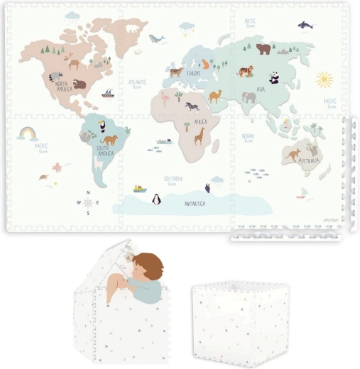 Play&Go EEVAA skummåtte til leg 2-i-1 med opbevaringsboks World map