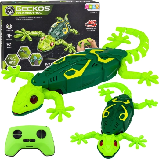RC gekko med fjernbetjening, klatrer på vægge og drejer 360°, grøn