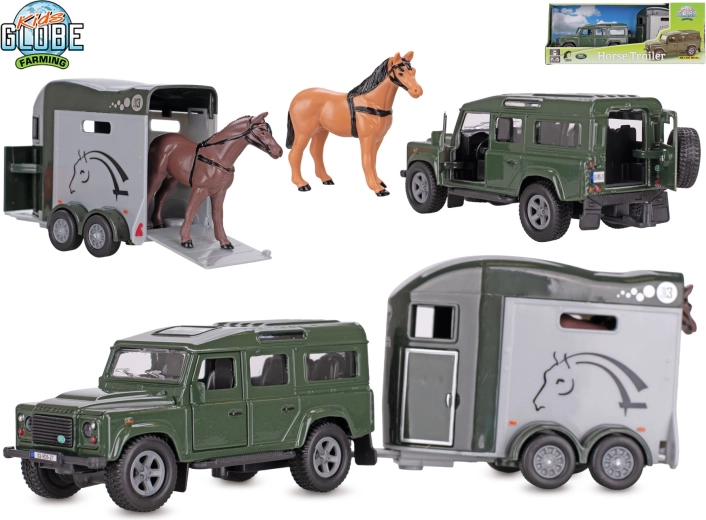 Kids Globe Farming Land Rover med hestetrailer pull-back