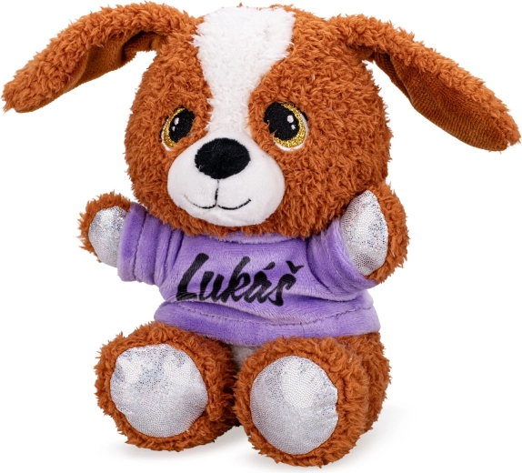 Plyshund med T-shirt med tryk 17 cm
