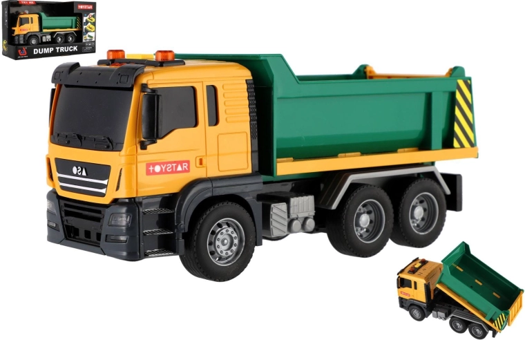 Plastdumptruck 25 cm med friktionsmotor, lys og lyd