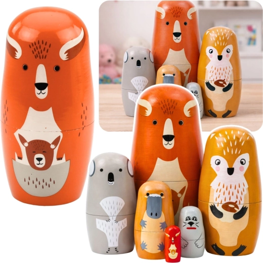 Træ-matryoshka – skovdyr, sæt med 6 stk.