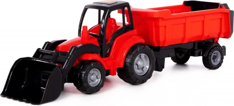 Traktor med frontlæsser og tiptrailer