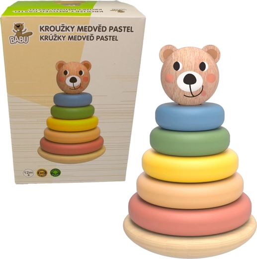 Babu træstablepyramide med pastelfarvede ringe bjørn